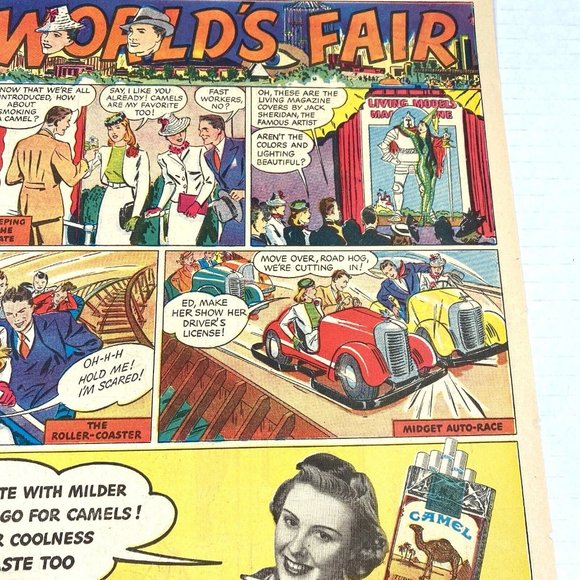 Camel Cigarette Ad New York World's Fair 1939 Comic Half Page Original Newspaper - Picture 6 of 11